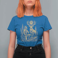 Saint Hubert Patron Saint of Hunters Vintage Woodcut T Shirt For Women Catholic Faith and Hunting Heritage Gift