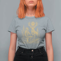 Saint Hubert Patron Saint of Hunters Vintage Woodcut T Shirt For Women Catholic Faith and Hunting Heritage Gift