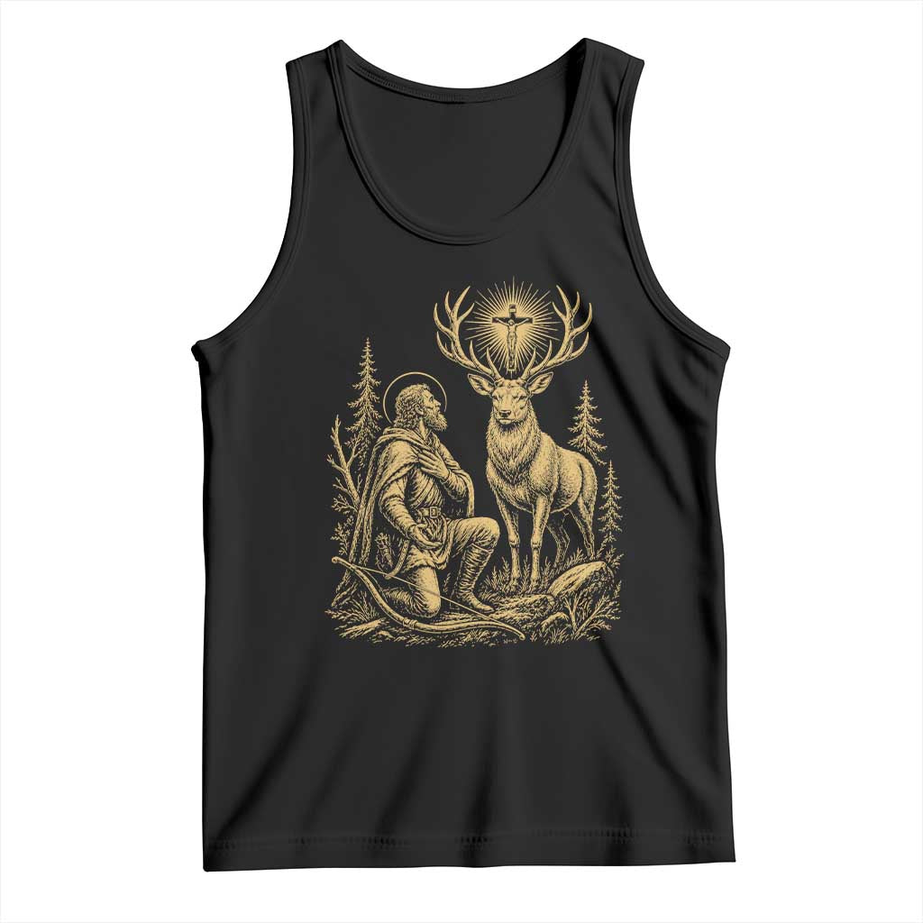 Saint Hubert Patron Saint of Hunters Vintage Woodcut Tank Top Catholic Faith and Hunting Heritage Gift