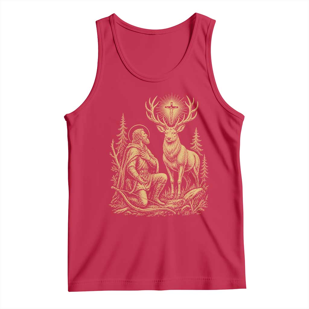 Saint Hubert Patron Saint of Hunters Vintage Woodcut Tank Top Catholic Faith and Hunting Heritage Gift