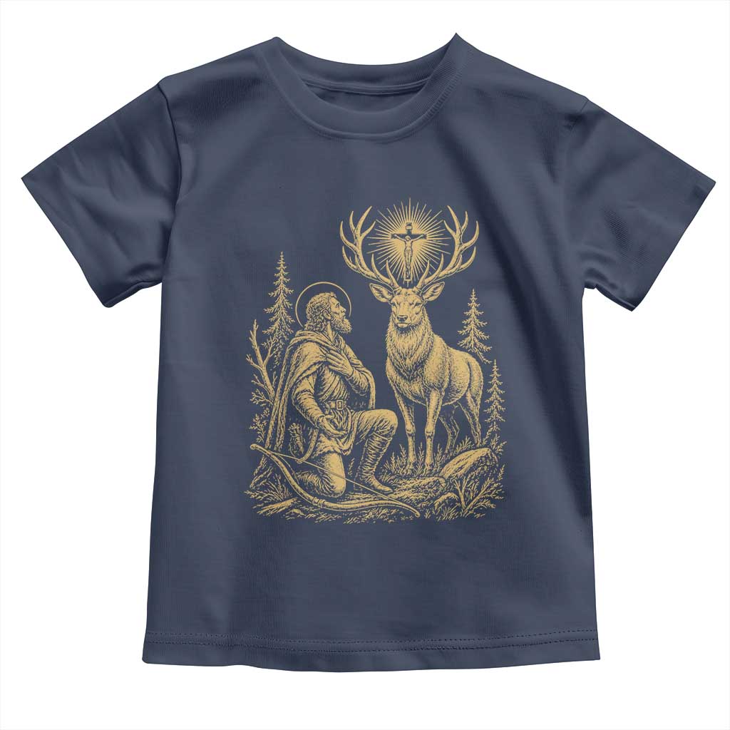 Saint Hubert Patron Saint of Hunters Vintage Woodcut Toddler T Shirt Catholic Faith and Hunting Heritage Gift