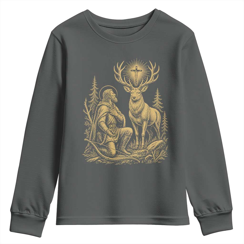 Saint Hubert Patron Saint of Hunters Vintage Woodcut Youth Sweatshirt Catholic Faith and Hunting Heritage Gift