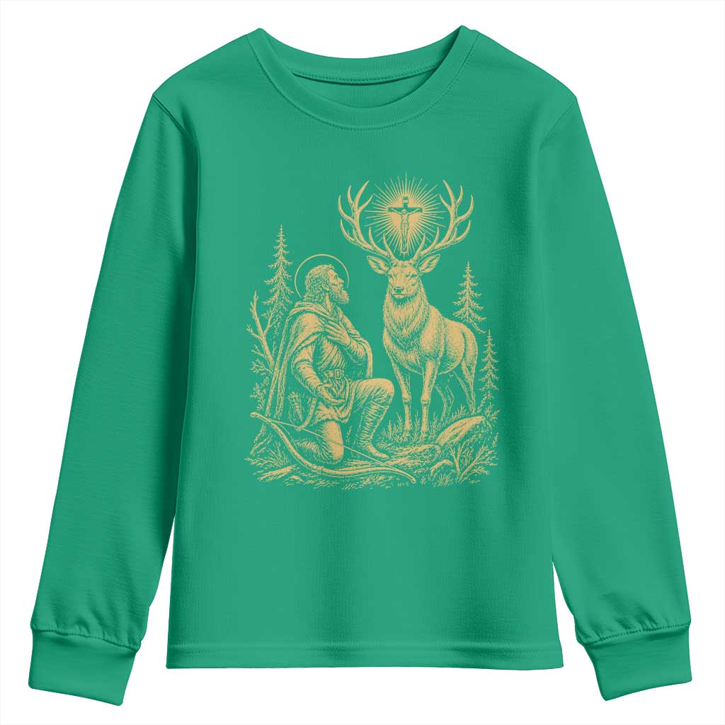 Saint Hubert Patron Saint of Hunters Vintage Woodcut Youth Sweatshirt Catholic Faith and Hunting Heritage Gift