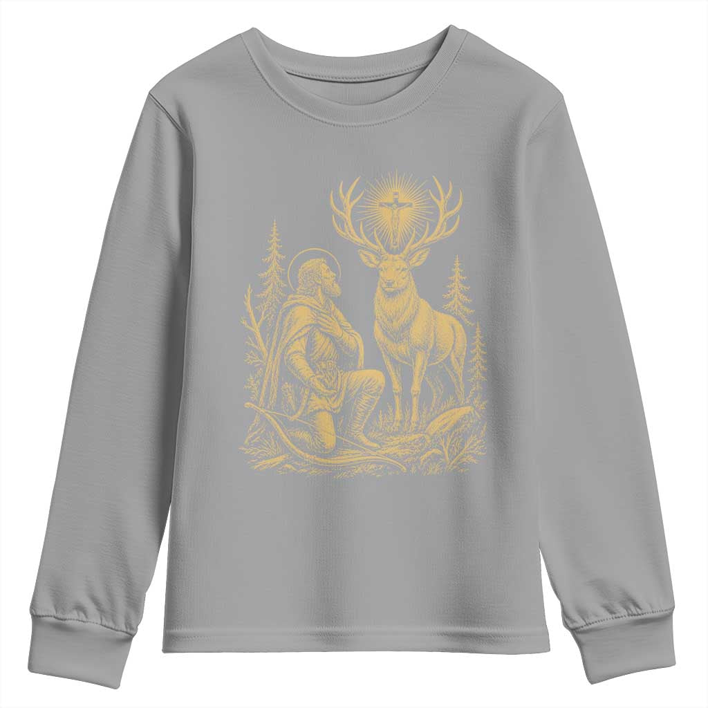 Saint Hubert Patron Saint of Hunters Vintage Woodcut Youth Sweatshirt Catholic Faith and Hunting Heritage Gift