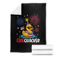 Firequacker Funny Patriotic Rubber Duck Throw Blanket Cool American Flag Sunglasses and Stars Swim Ring Summer Fireworks