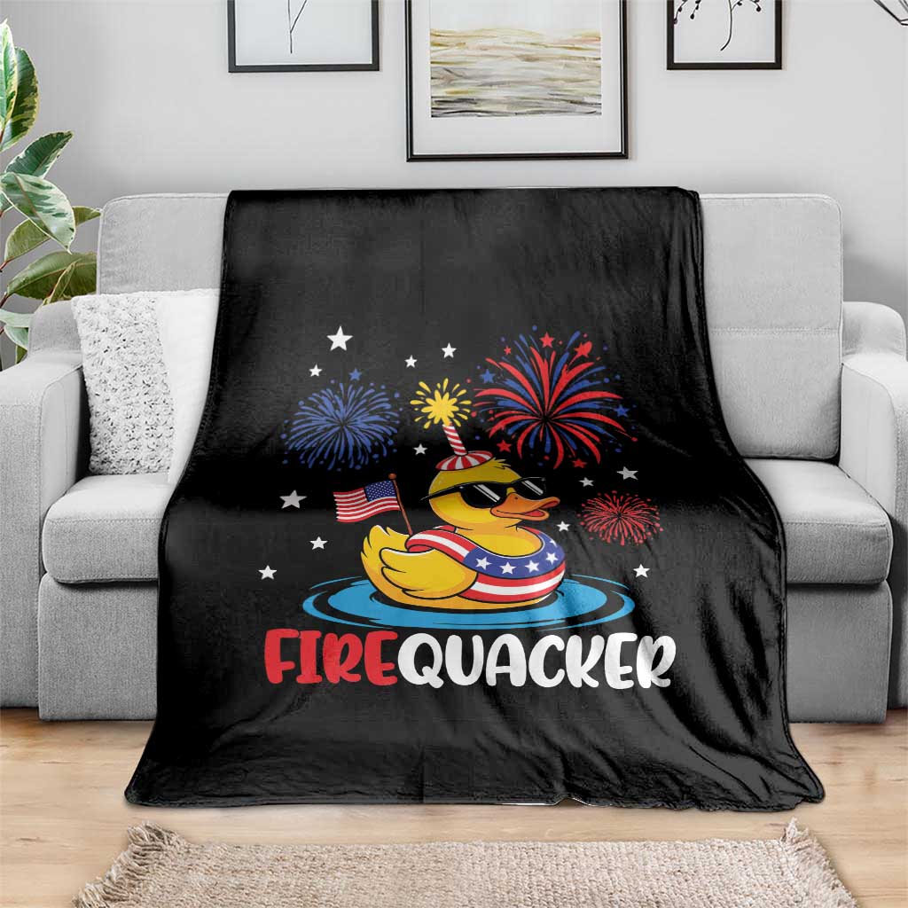 Firequacker Funny Patriotic Rubber Duck Throw Blanket Cool American Flag Sunglasses and Stars Swim Ring Summer Fireworks