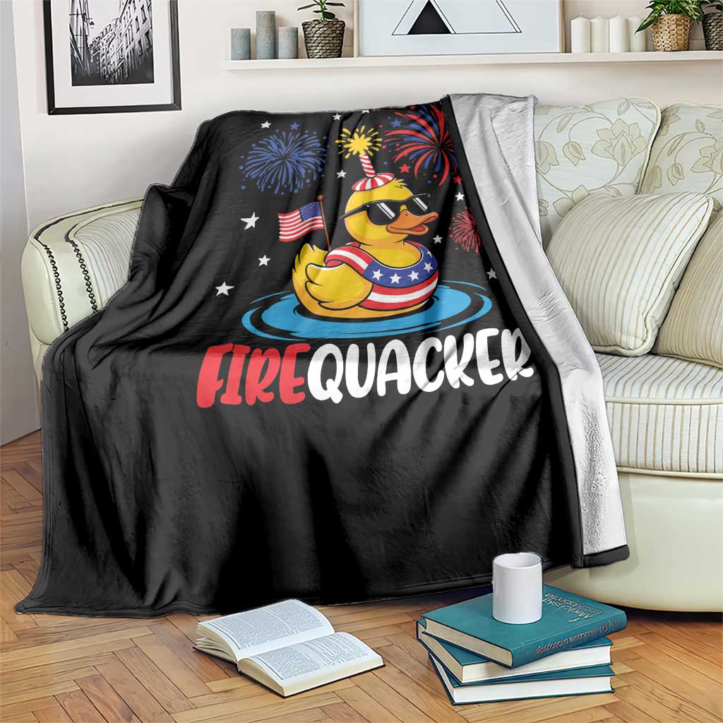 Firequacker Funny Patriotic Rubber Duck Throw Blanket Cool American Flag Sunglasses and Stars Swim Ring Summer Fireworks