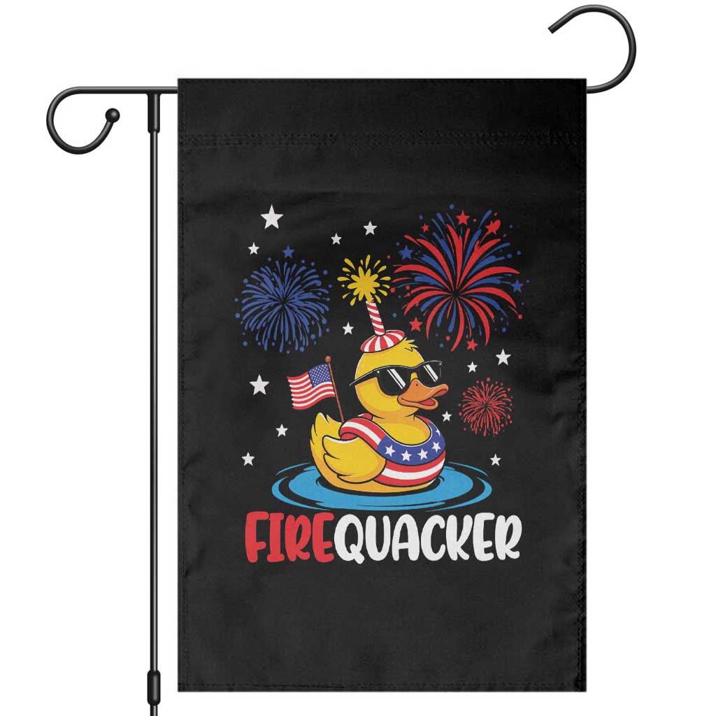 Firequacker Funny Patriotic Rubber Duck Garden Flag Cool American Flag Sunglasses and Stars Swim Ring Summer Fireworks