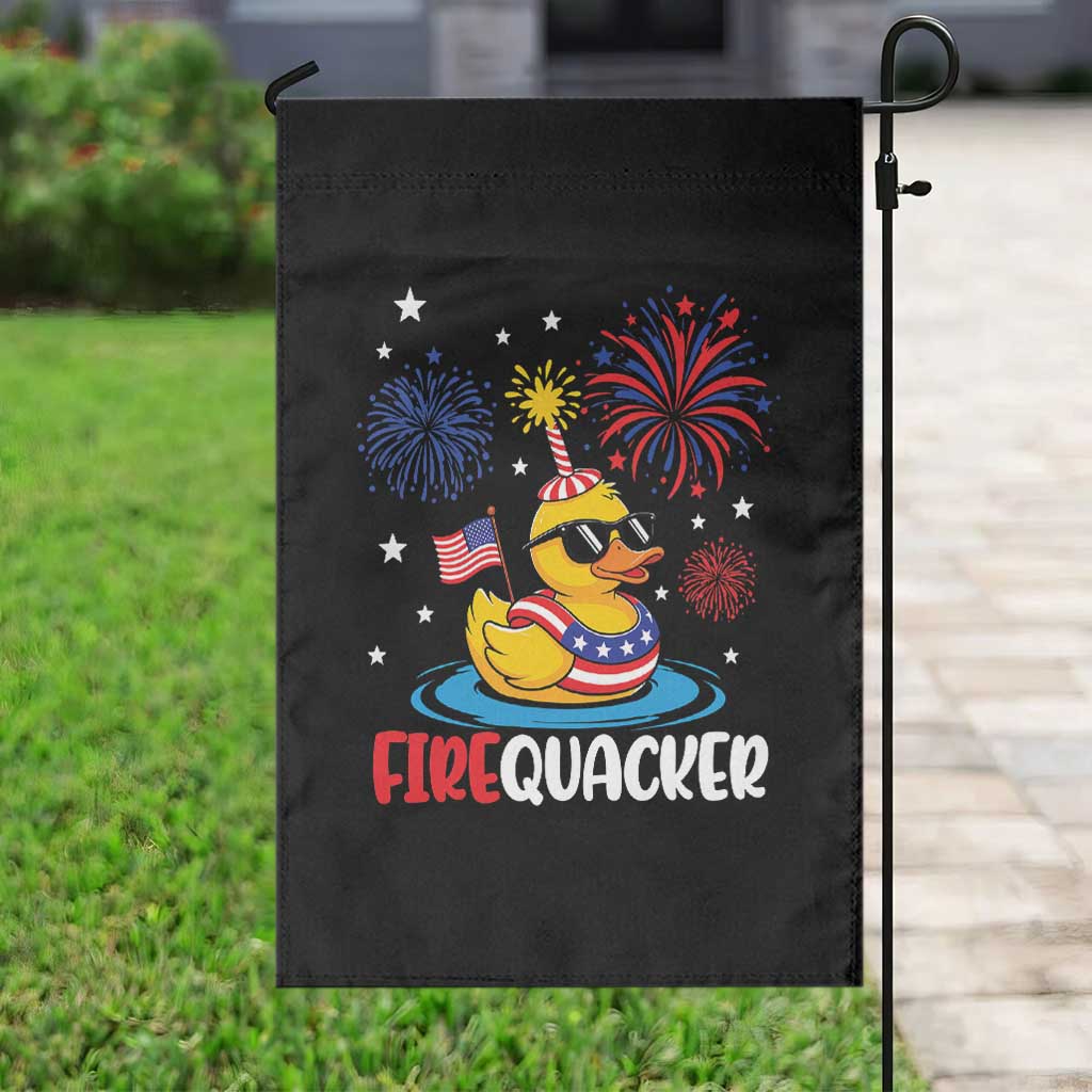 Firequacker Funny Patriotic Rubber Duck Garden Flag Cool American Flag Sunglasses and Stars Swim Ring Summer Fireworks