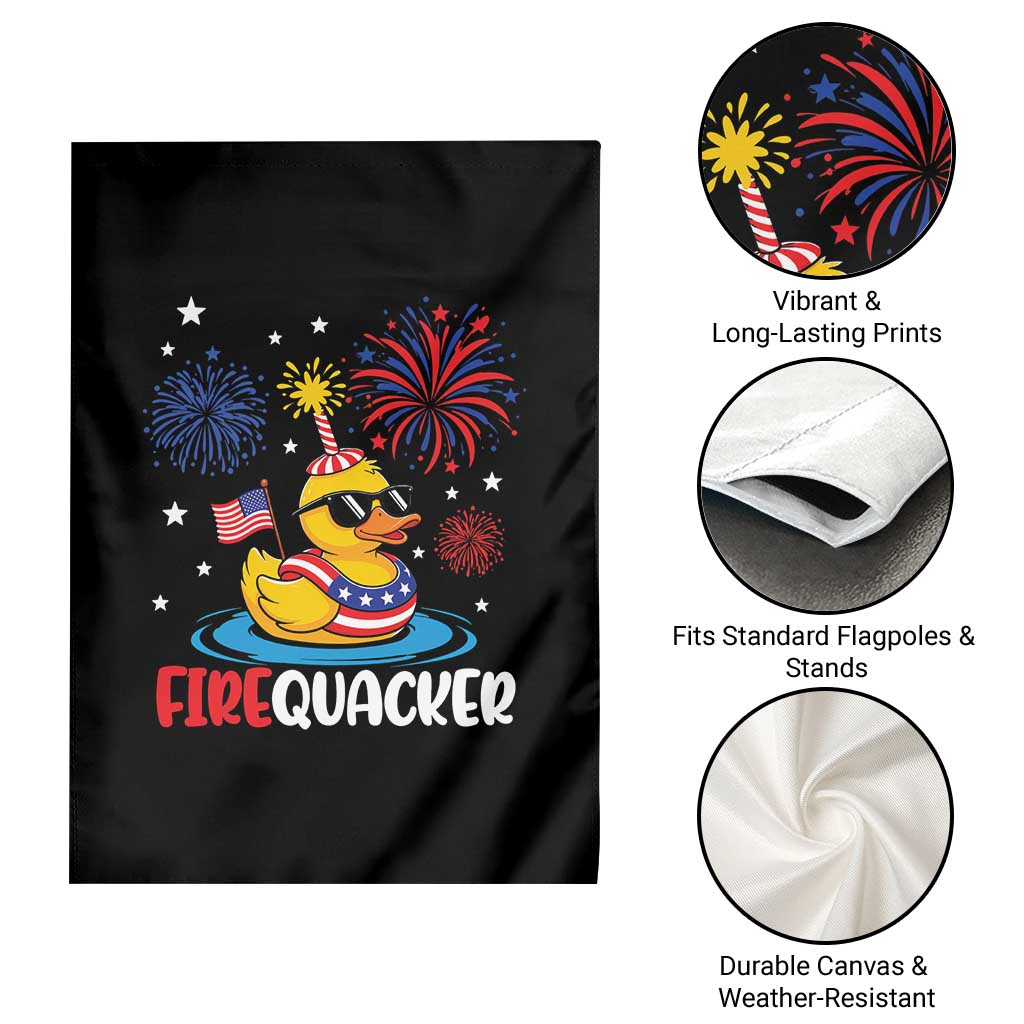 Firequacker Funny Patriotic Rubber Duck Garden Flag Cool American Flag Sunglasses and Stars Swim Ring Summer Fireworks