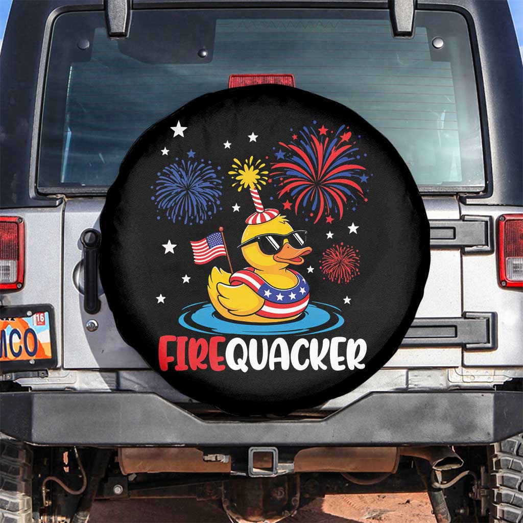 Firequacker Funny Patriotic Rubber Duck Spare Tire Cover Cool American Flag Sunglasses and Stars Swim Ring Summer Fireworks