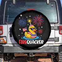 Firequacker Funny Patriotic Rubber Duck Spare Tire Cover Cool American Flag Sunglasses and Stars Swim Ring Summer Fireworks