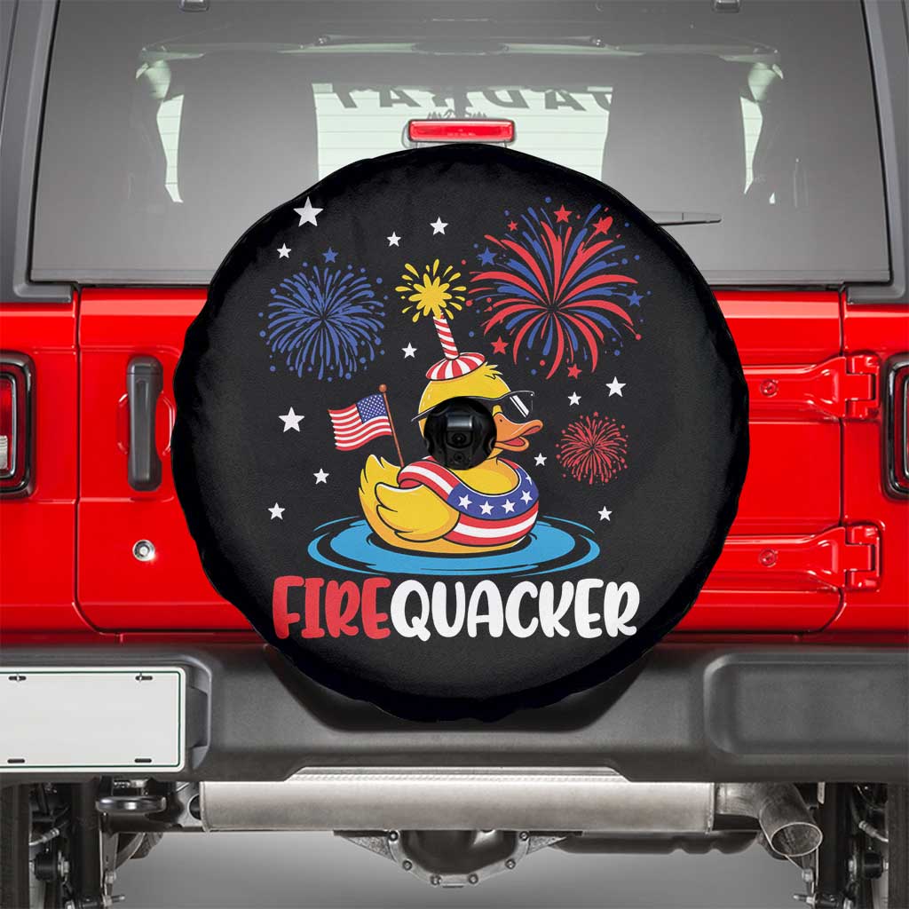 Firequacker Funny Patriotic Rubber Duck Spare Tire Cover Cool American Flag Sunglasses and Stars Swim Ring Summer Fireworks