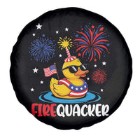 Firequacker Funny Patriotic Rubber Duck Spare Tire Cover Cool American Flag Sunglasses and Stars Swim Ring Summer Fireworks