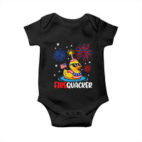 Firequacker Funny Patriotic Rubber Duck Baby Onesie Cool American Flag Sunglasses and Stars Swim Ring Summer Fireworks