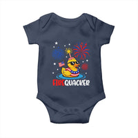 Firequacker Funny Patriotic Rubber Duck Baby Onesie Cool American Flag Sunglasses and Stars Swim Ring Summer Fireworks