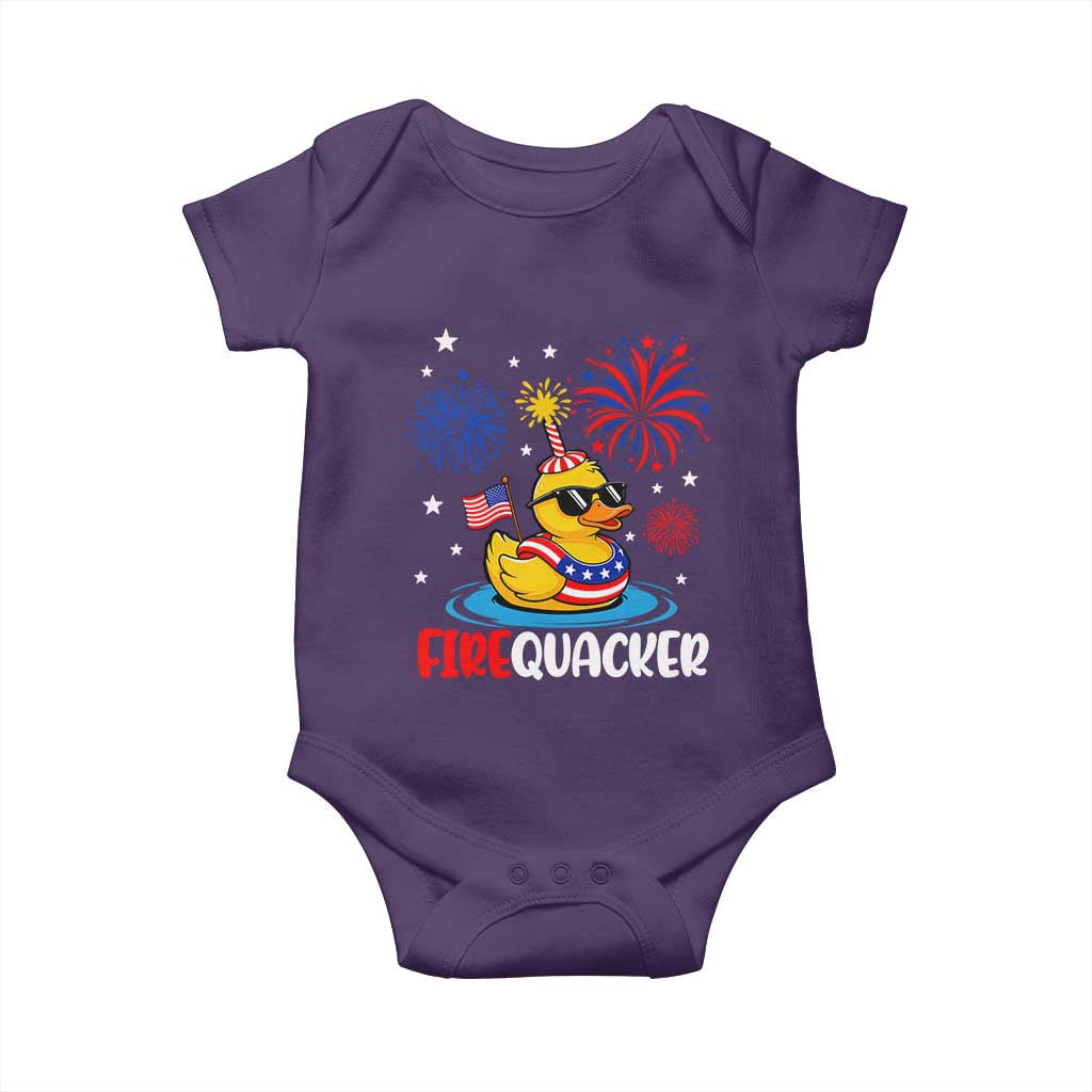 Firequacker Funny Patriotic Rubber Duck Baby Onesie Cool American Flag Sunglasses and Stars Swim Ring Summer Fireworks