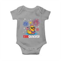 Firequacker Funny Patriotic Rubber Duck Baby Onesie Cool American Flag Sunglasses and Stars Swim Ring Summer Fireworks
