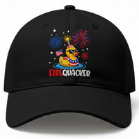 Firequacker Funny Patriotic Rubber Duck Baseball Cap Cool American Flag Sunglasses and Stars Swim Ring Summer Fireworks