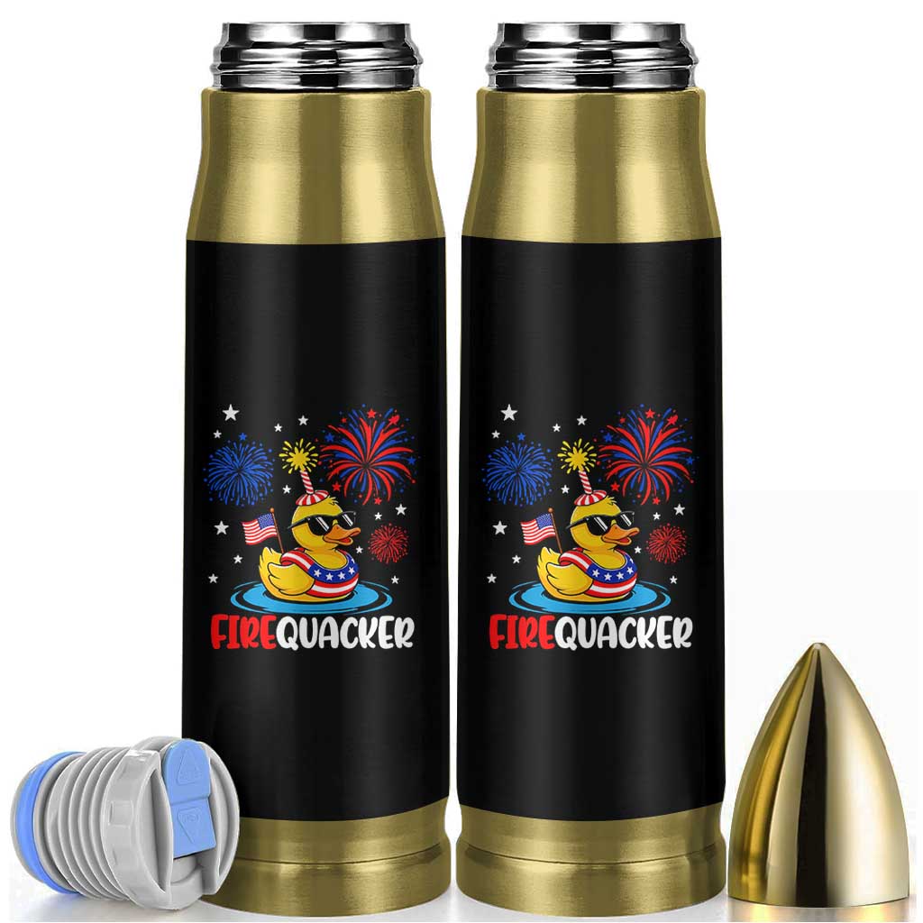 Firequacker Funny Patriotic Rubber Duck Bullet Tumbler Cool American Flag Sunglasses and Stars Swim Ring Summer Fireworks
