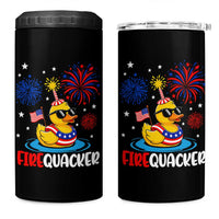 Firequacker Funny Patriotic Rubber Duck 4 in 1 Can Cooler Tumbler Cool American Flag Sunglasses and Stars Swim Ring Summer Fireworks