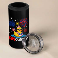 Firequacker Funny Patriotic Rubber Duck 4 in 1 Can Cooler Tumbler Cool American Flag Sunglasses and Stars Swim Ring Summer Fireworks