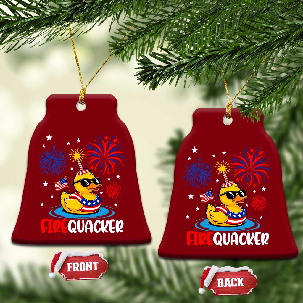 Firequacker Funny Patriotic Rubber Duck Ceramic Ornament Cool American Flag Sunglasses and Stars Swim Ring Summer Fireworks