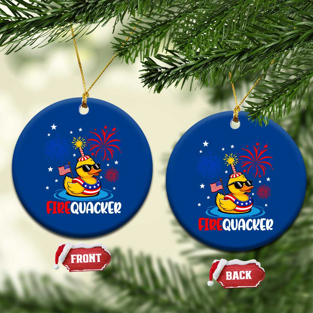 Firequacker Funny Patriotic Rubber Duck Ceramic Ornament Cool American Flag Sunglasses and Stars Swim Ring Summer Fireworks