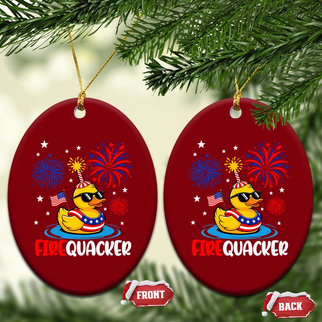 Firequacker Funny Patriotic Rubber Duck Ceramic Ornament Cool American Flag Sunglasses and Stars Swim Ring Summer Fireworks