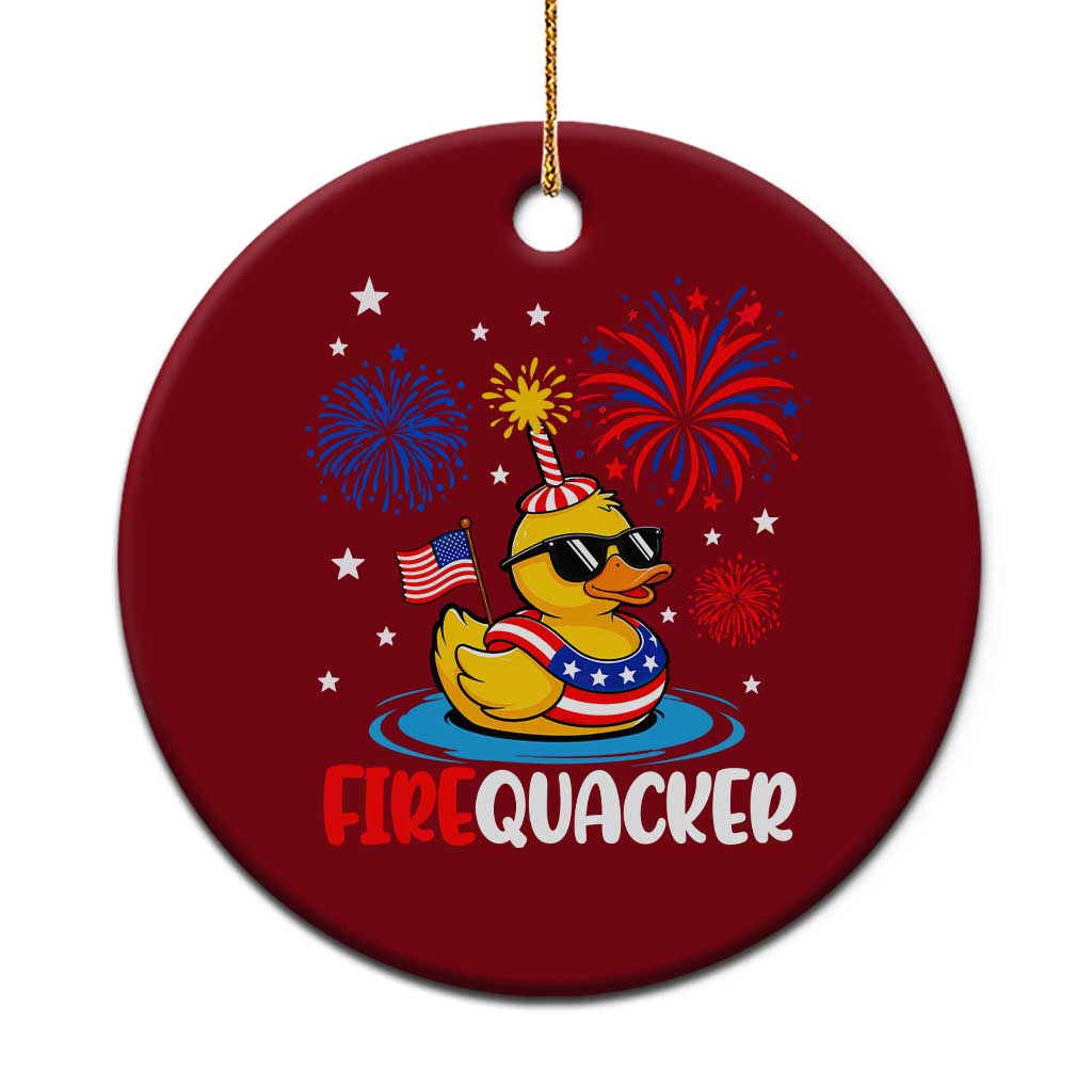 Firequacker Funny Patriotic Rubber Duck Ceramic Ornament Cool American Flag Sunglasses and Stars Swim Ring Summer Fireworks