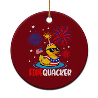 Firequacker Funny Patriotic Rubber Duck Ceramic Ornament Cool American Flag Sunglasses and Stars Swim Ring Summer Fireworks