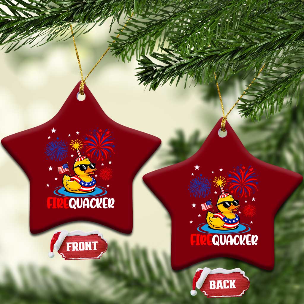 Firequacker Funny Patriotic Rubber Duck Ceramic Ornament Cool American Flag Sunglasses and Stars Swim Ring Summer Fireworks