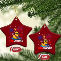Firequacker Funny Patriotic Rubber Duck Ceramic Ornament Cool American Flag Sunglasses and Stars Swim Ring Summer Fireworks
