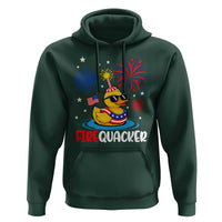 Firequacker Funny Patriotic Rubber Duck Hoodie Cool American Flag Sunglasses and Stars Swim Ring Summer Fireworks