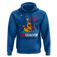 Firequacker Funny Patriotic Rubber Duck Hoodie Cool American Flag Sunglasses and Stars Swim Ring Summer Fireworks