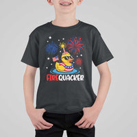 Firequacker Funny Patriotic Rubber Duck T Shirt For Kid Cool American Flag Sunglasses and Stars Swim Ring Summer Fireworks