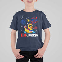 Firequacker Funny Patriotic Rubber Duck T Shirt For Kid Cool American Flag Sunglasses and Stars Swim Ring Summer Fireworks