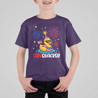 Firequacker Funny Patriotic Rubber Duck T Shirt For Kid Cool American Flag Sunglasses and Stars Swim Ring Summer Fireworks
