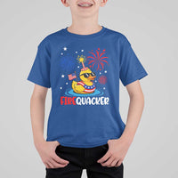 Firequacker Funny Patriotic Rubber Duck T Shirt For Kid Cool American Flag Sunglasses and Stars Swim Ring Summer Fireworks
