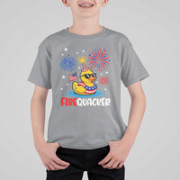 Firequacker Funny Patriotic Rubber Duck T Shirt For Kid Cool American Flag Sunglasses and Stars Swim Ring Summer Fireworks