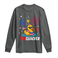 Firequacker Funny Patriotic Rubber Duck Long Sleeve Shirt Cool American Flag Sunglasses and Stars Swim Ring Summer Fireworks