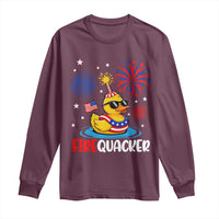 Firequacker Funny Patriotic Rubber Duck Long Sleeve Shirt Cool American Flag Sunglasses and Stars Swim Ring Summer Fireworks