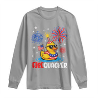 Firequacker Funny Patriotic Rubber Duck Long Sleeve Shirt Cool American Flag Sunglasses and Stars Swim Ring Summer Fireworks