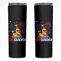 Firequacker Funny Patriotic Rubber Duck Skinny Tumbler Cool American Flag Sunglasses and Stars Swim Ring Summer Fireworks