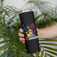 Firequacker Funny Patriotic Rubber Duck Skinny Tumbler Cool American Flag Sunglasses and Stars Swim Ring Summer Fireworks