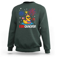 Firequacker Funny Patriotic Rubber Duck Sweatshirt Cool American Flag Sunglasses and Stars Swim Ring Summer Fireworks