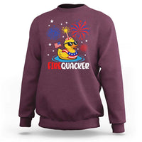 Firequacker Funny Patriotic Rubber Duck Sweatshirt Cool American Flag Sunglasses and Stars Swim Ring Summer Fireworks