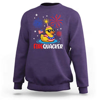 Firequacker Funny Patriotic Rubber Duck Sweatshirt Cool American Flag Sunglasses and Stars Swim Ring Summer Fireworks