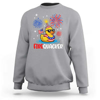 Firequacker Funny Patriotic Rubber Duck Sweatshirt Cool American Flag Sunglasses and Stars Swim Ring Summer Fireworks