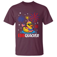 Firequacker Funny Patriotic Rubber Duck T Shirt Cool American Flag Sunglasses and Stars Swim Ring Summer Fireworks